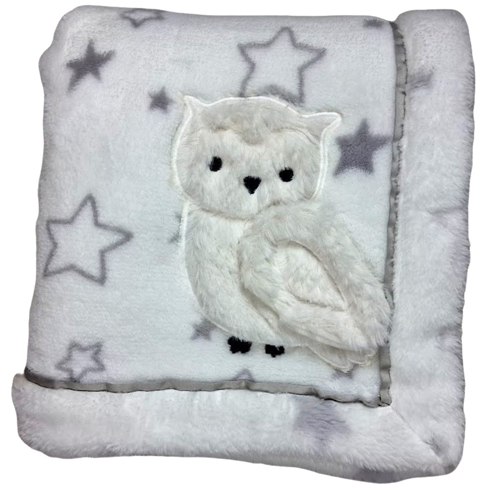 Lambs & Ivy White Gray Star‎ Owl Baby Blanket Plush Soft 30x40 Silver Unisex